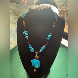 Turquoise Gemstone‎ Copper Necklace with Bear Pendant